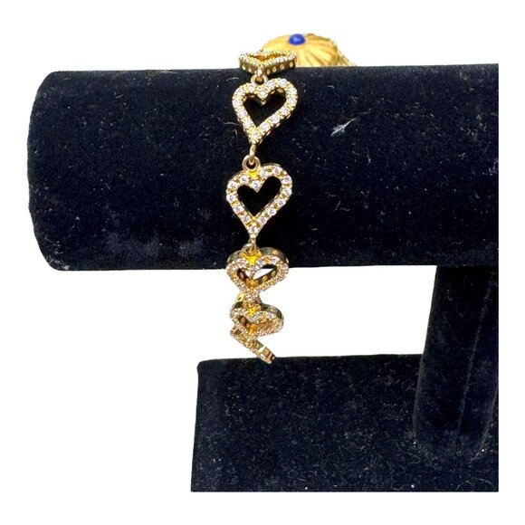 VTG Diamond Heart Gold Vermeil Sterling Silver 7" Bracelet Cubic Zirconia Link - Picture 2 of 8